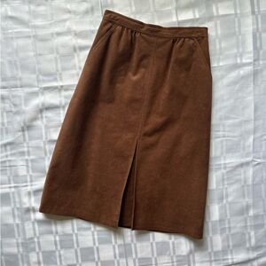 Montroy Brown Micro Suede Mid-length Straight Cut Vintage Skirt